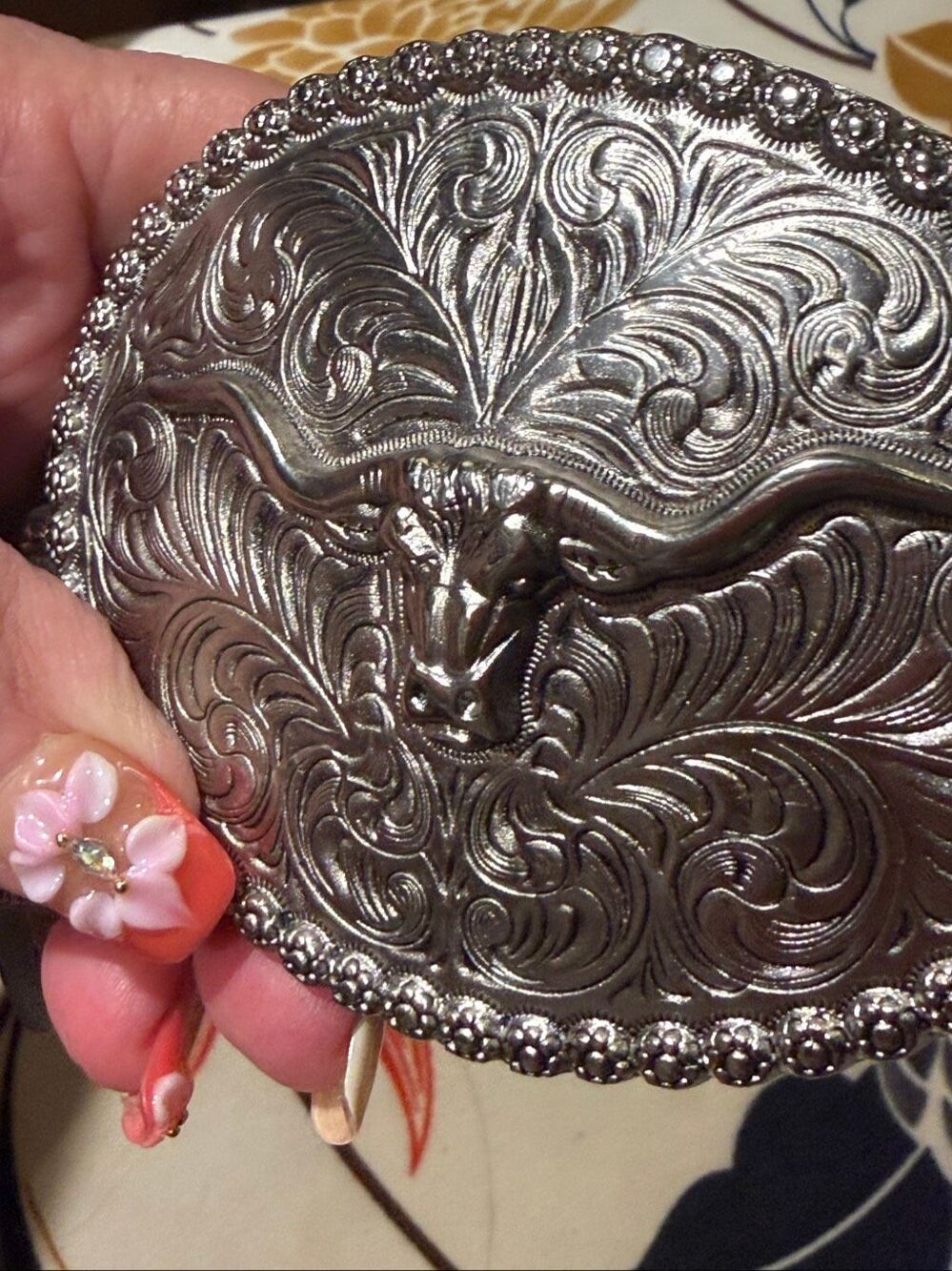 NWT genuine, leather tooled belt with a longhorn buckle